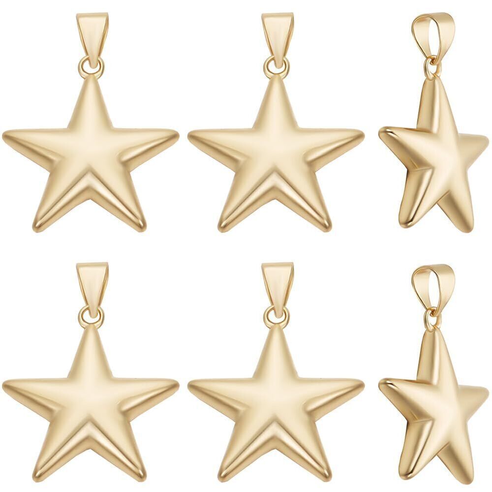 2556 1 Box 10Pcs Golden Star Charms Bulk Real 18K Gold Plated Brass Metal